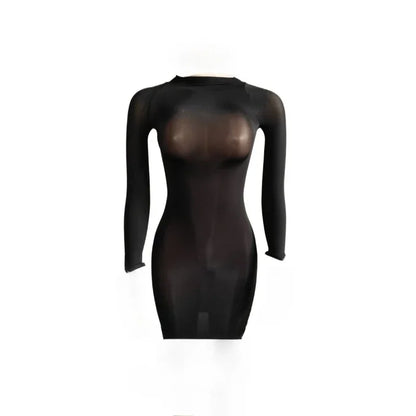 Women's Mesh Long Sleeve Bodycon Dress Transparent - Detail View 6