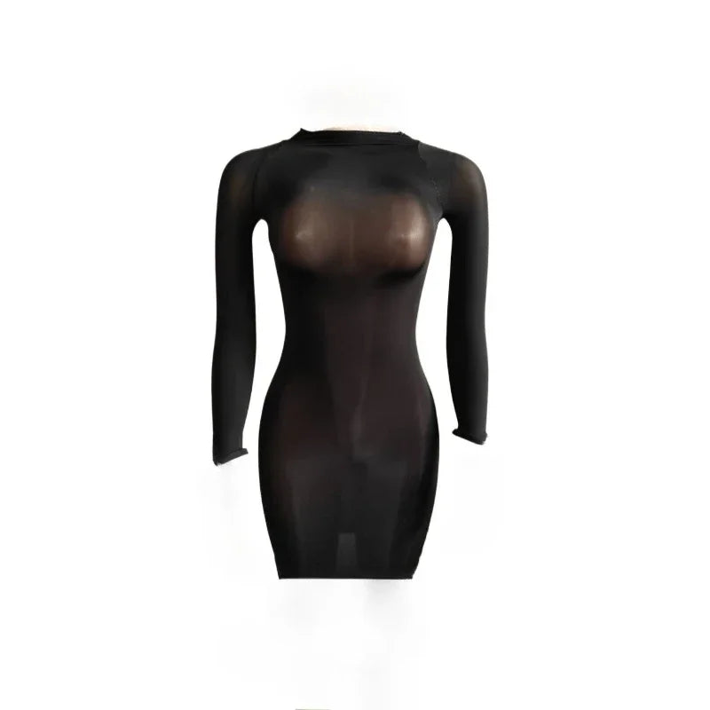 Women's Mesh Long Sleeve Bodycon Dress Transparent - Detail View 6