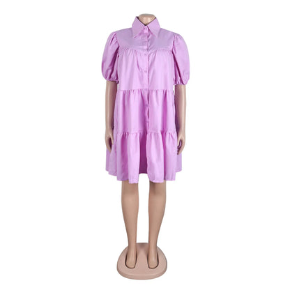 Women's Short Sleeve Lapel Big Swing Mini Dress