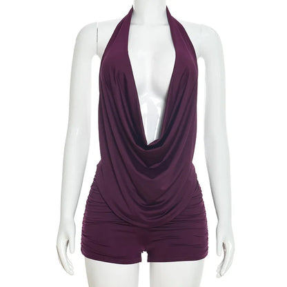 Joskaa Ruched Backless Halter Crop Two Piece Set - two piece set image 5