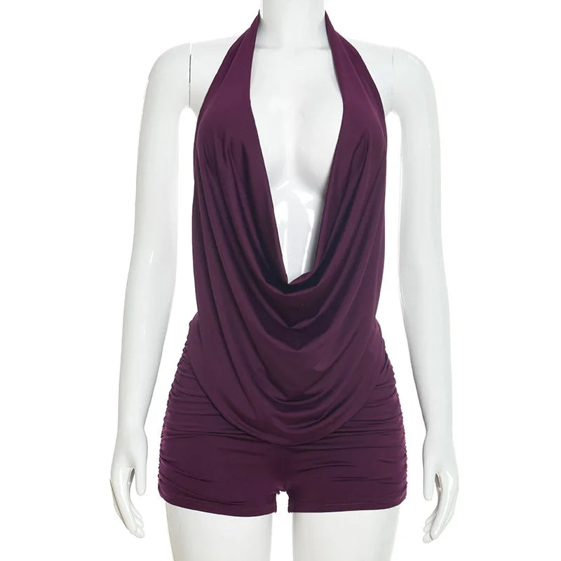 Joskaa Ruched Backless Halter Crop Two Piece Set - two piece set image 5