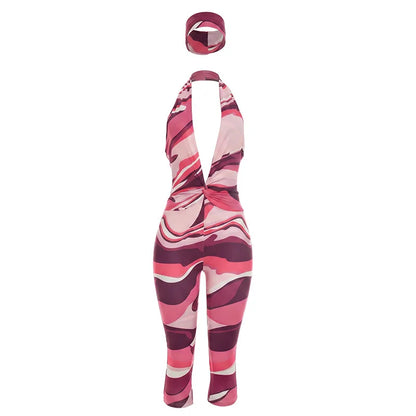 Women's Swirl Print Ruched Backless V-neck Romper - Additional View 7