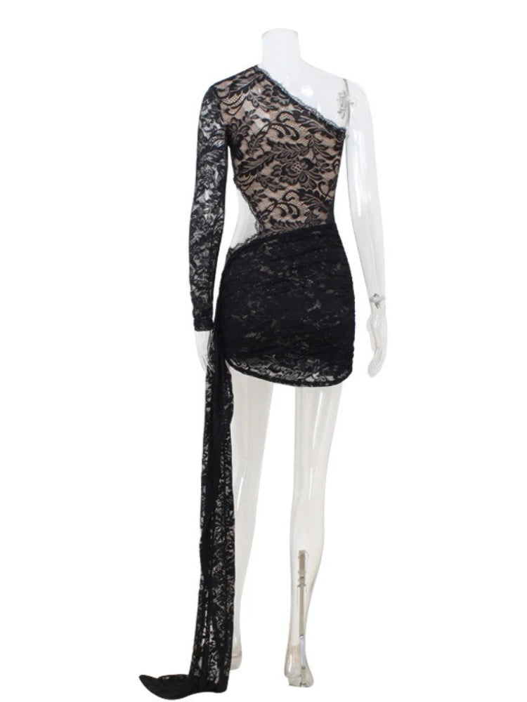 Joskaa Lace Bodycon Mini Dress Elegant Slant Neck - mini dress image 4