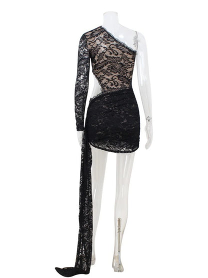 Joskaa Lace Bodycon Mini Dress Elegant Slant Neck - mini dress image 4
