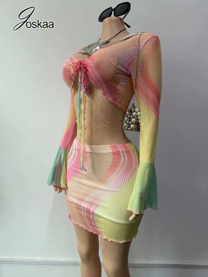 Women's Long Sleeve Crop Mini Two Piece Set 1052 – Detail View