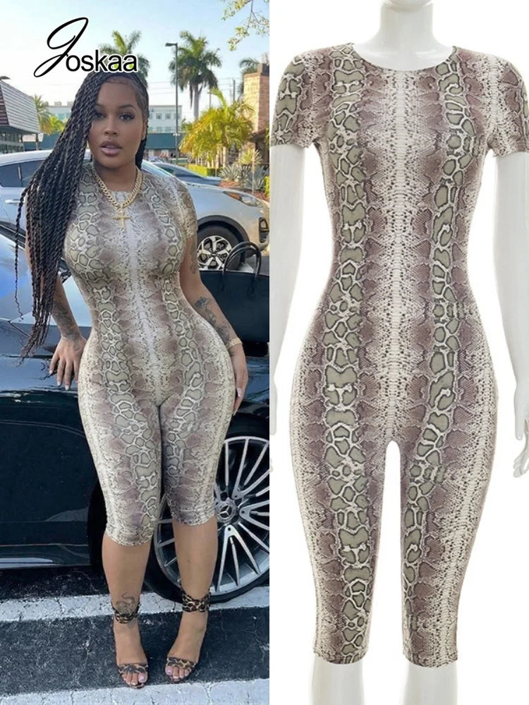 Women's Snake Print Backless Short Sleeve Romper – Women's Fashion Wholesale – Front View