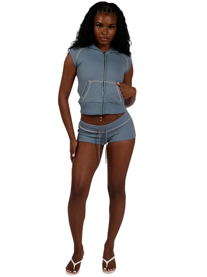 Wholesale Women's Zip Hooded Sporty Two Piece Set