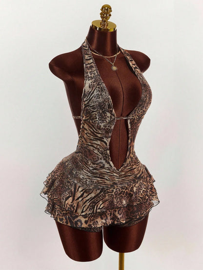 Joskaa Leopard Print Backless Halter Bodycon Mini Dress - mini dress image 3