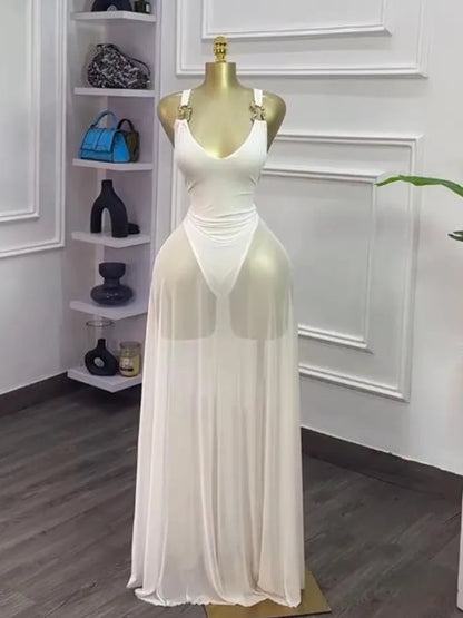 Joskaa Mesh Maxi Dress Solid Holiday See - maxi dress image 6