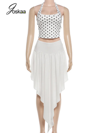 Women's Polka Dot Halter One Shoulder Two Piece Set - Back View