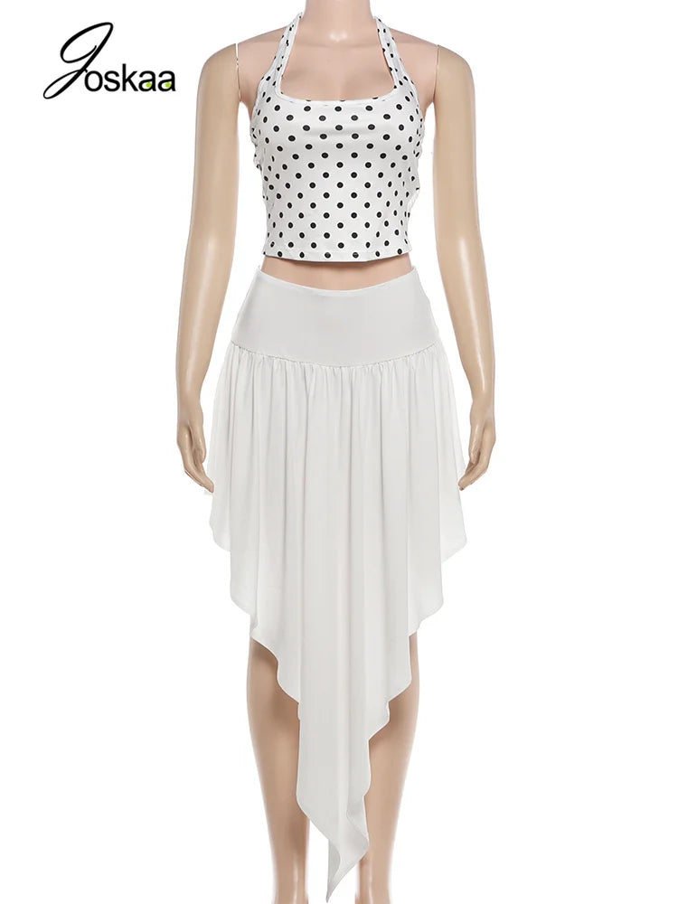 Women's Polka Dot Halter One Shoulder Two Piece Set - Back View