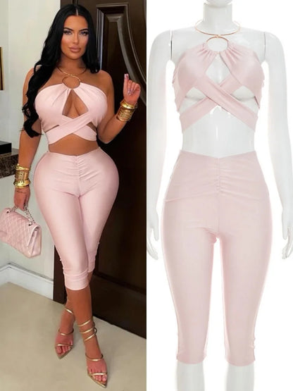 Women's Ruched Cutout Halter Two Piece Set - Additional View 8