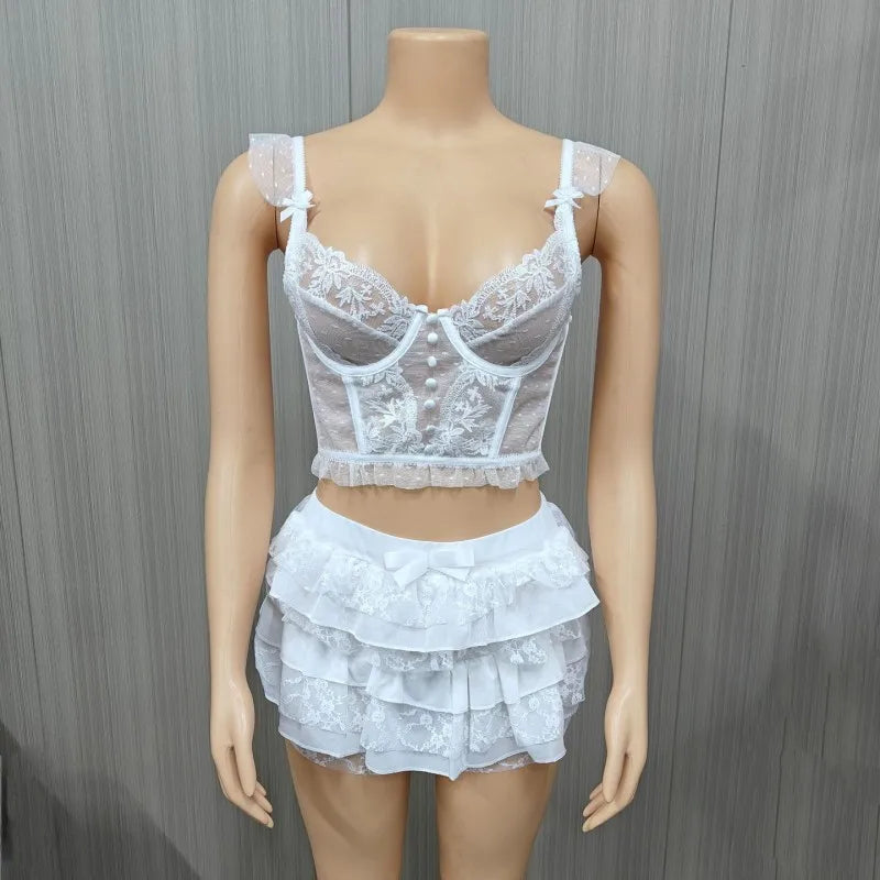 Wholesale Women's Lace Crop Mini Two Piece Set