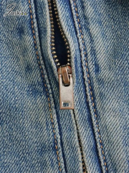 Women's Denim Long Sleeve Zip Mini Dress As Picture – Detail View