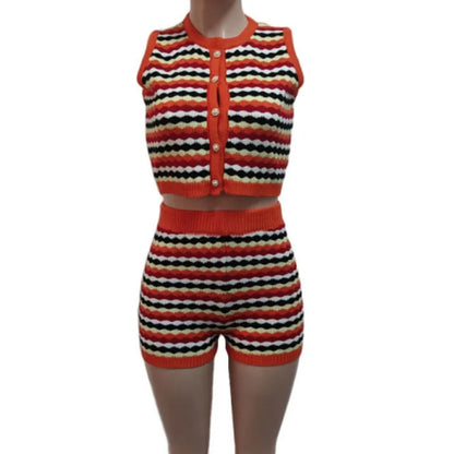 Women's Stripe Knit Sleeveless Two Piece Set