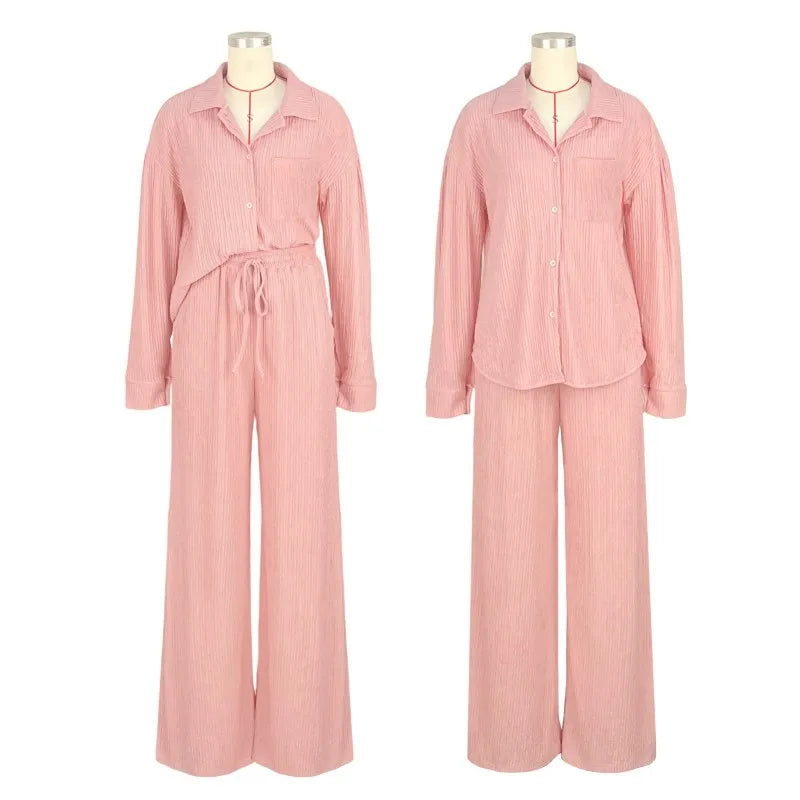 Women's Long Sleeve Flare Wide Leg Two Piece Set