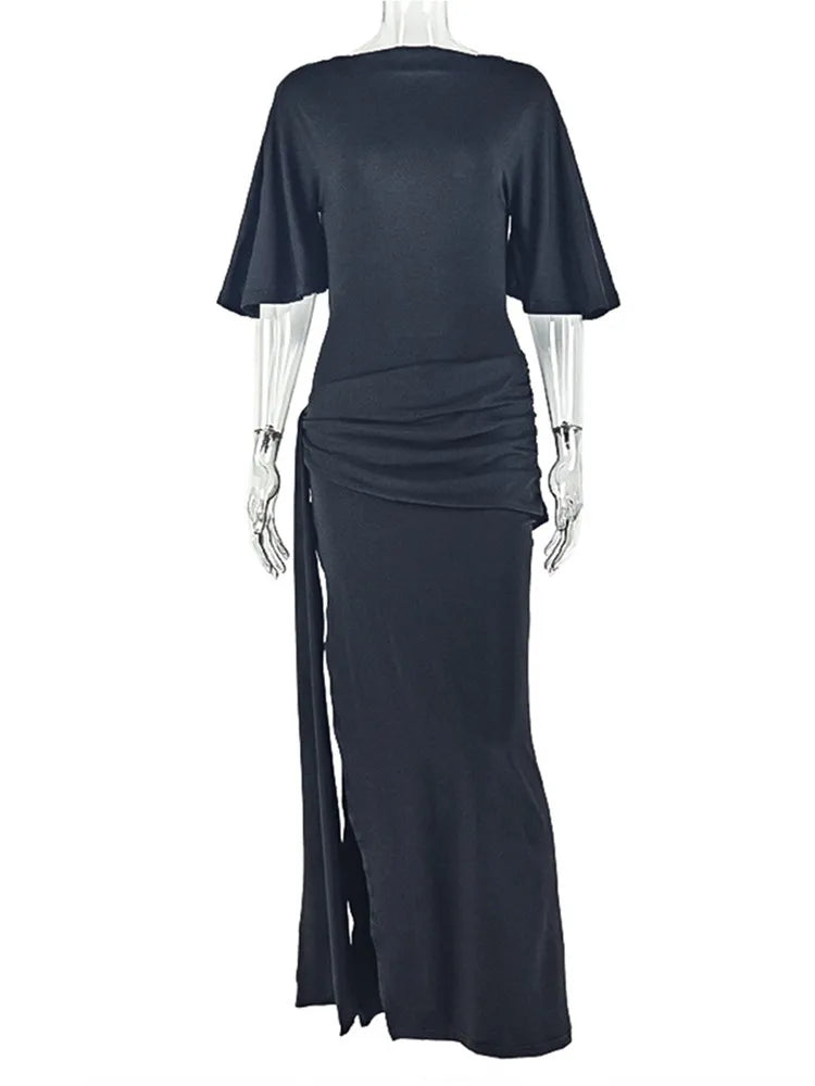 Women's Ruched Backless Bodycon Maxi Dress