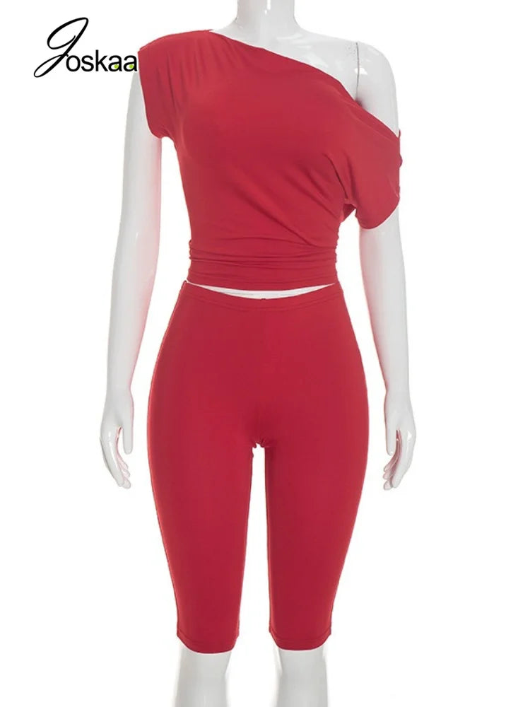 Women's Ruched One Shoulder Bodycon High Waist Two Piece Set - Back View