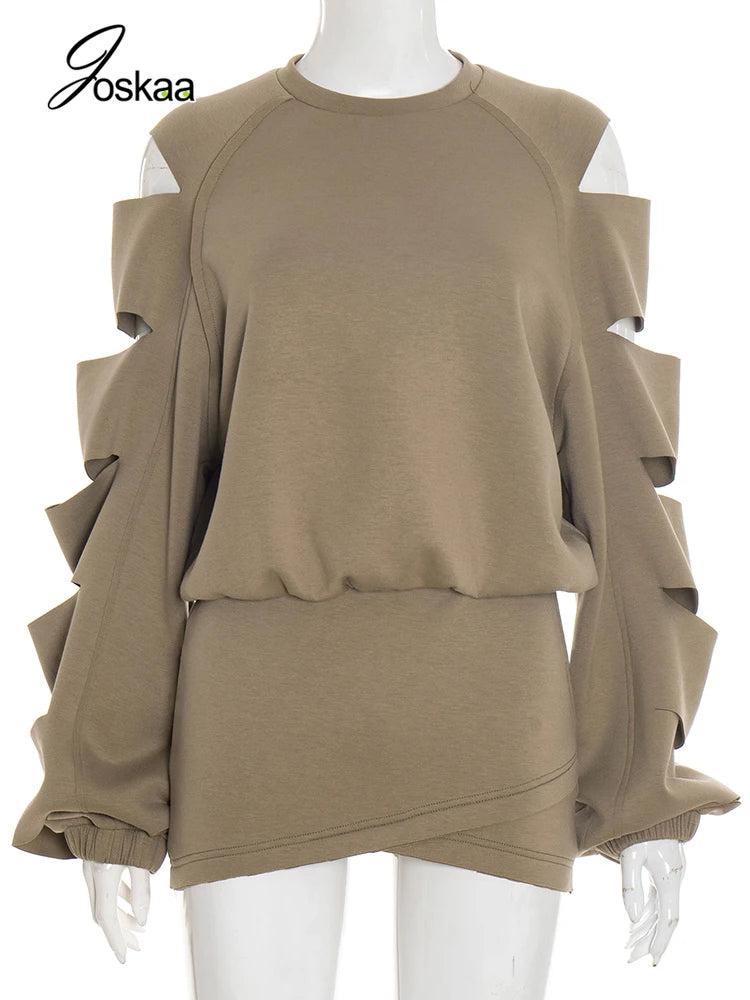 Women's Cutout Long Sleeve Two Piece Set Black – Back View