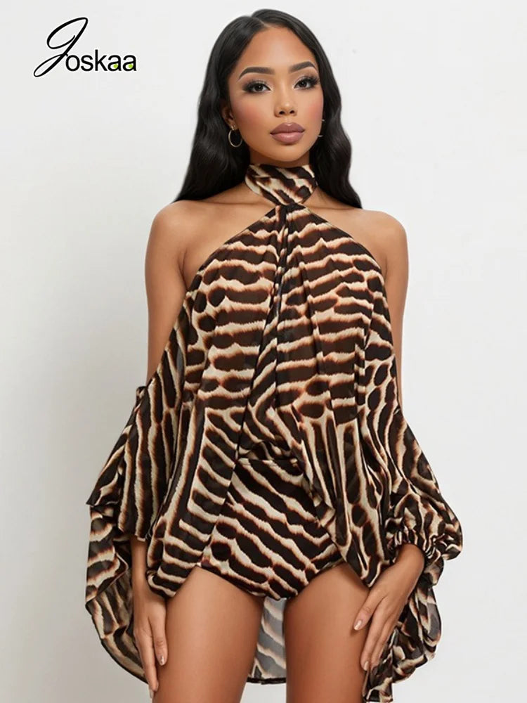 Women's Striped Halter Bodycon Two Piece Set - Front View