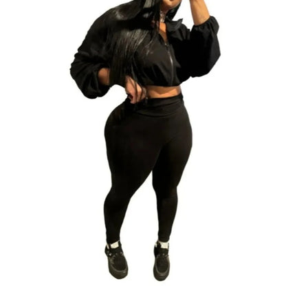 Joskaa Zip Up Long Sleeve Crop Two Piece Set - two piece set image 8