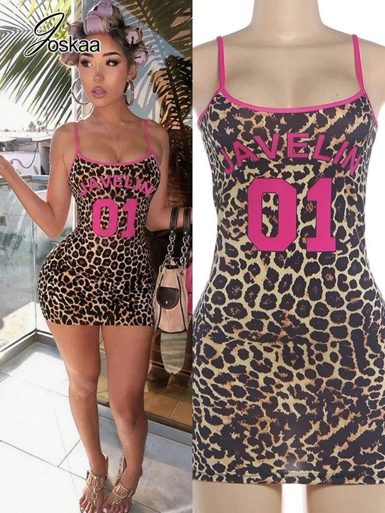 Women's Leopard Print Sleeveless Bodycon Mini Dress - Front View