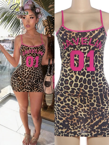 Women's Leopard Print Sleeveless Bodycon Mini Dress - Front View
