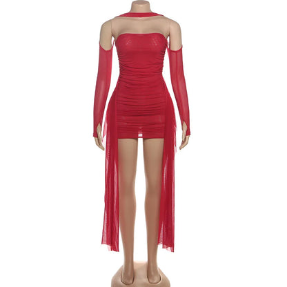 Joskaa Mesh Ruched Strapless Mini Two Piece Set - two piece set image 7
