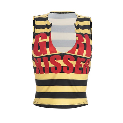 Women's Striped V-neck Sleeveless Bodycon Top - Additional View 7
