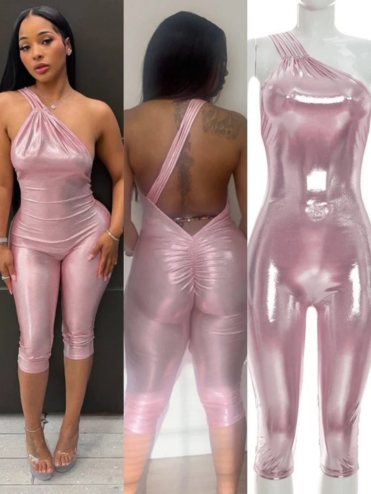 Women's Ruched Backless Sleeveless Bodycon Romper - Detail View 7