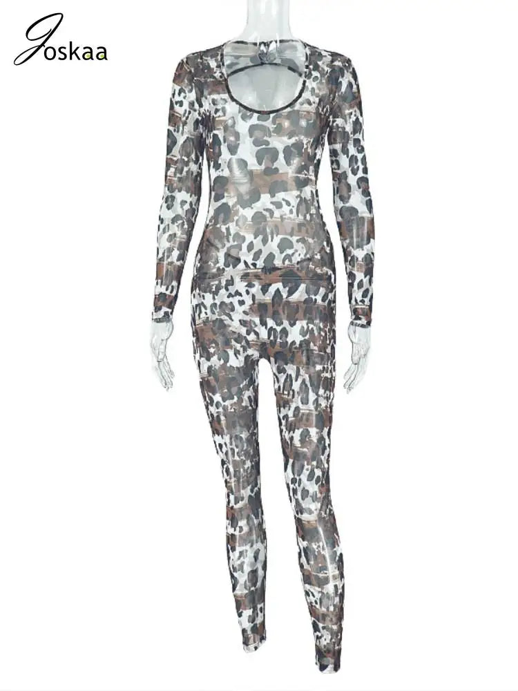 Women's Leopard Print Mesh Backless Romper Leopard Print – Back View