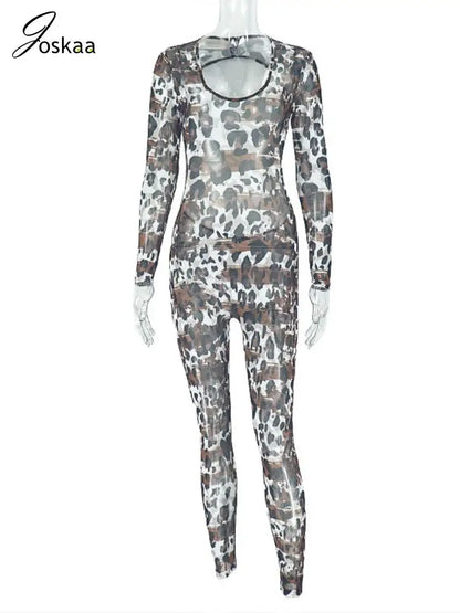 Women's Leopard Print Mesh Backless Romper Leopard Print – Back View