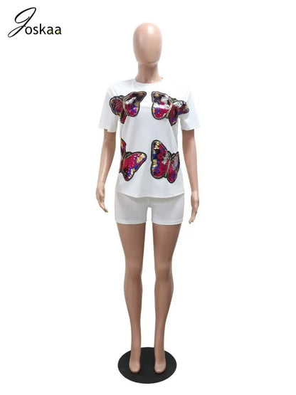 Women's Sequin Short Sleeve Two Piece Set Black – Back View