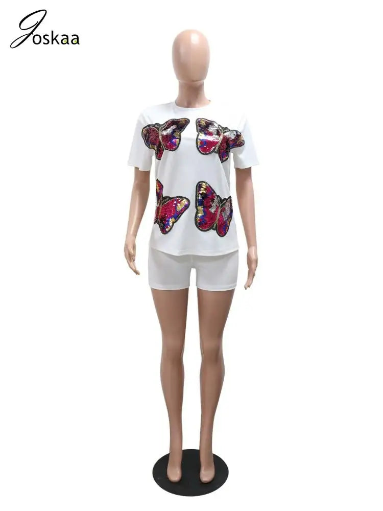 Women's Sequin Short Sleeve Two Piece Set Black – Back View