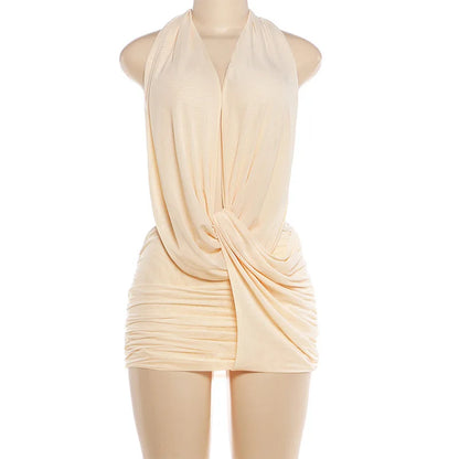 Women's Ruched Backless Halter Mini Dress