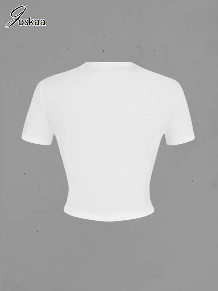 Women's Letter Print Short Sleeve T-shirts Top White – Front View
