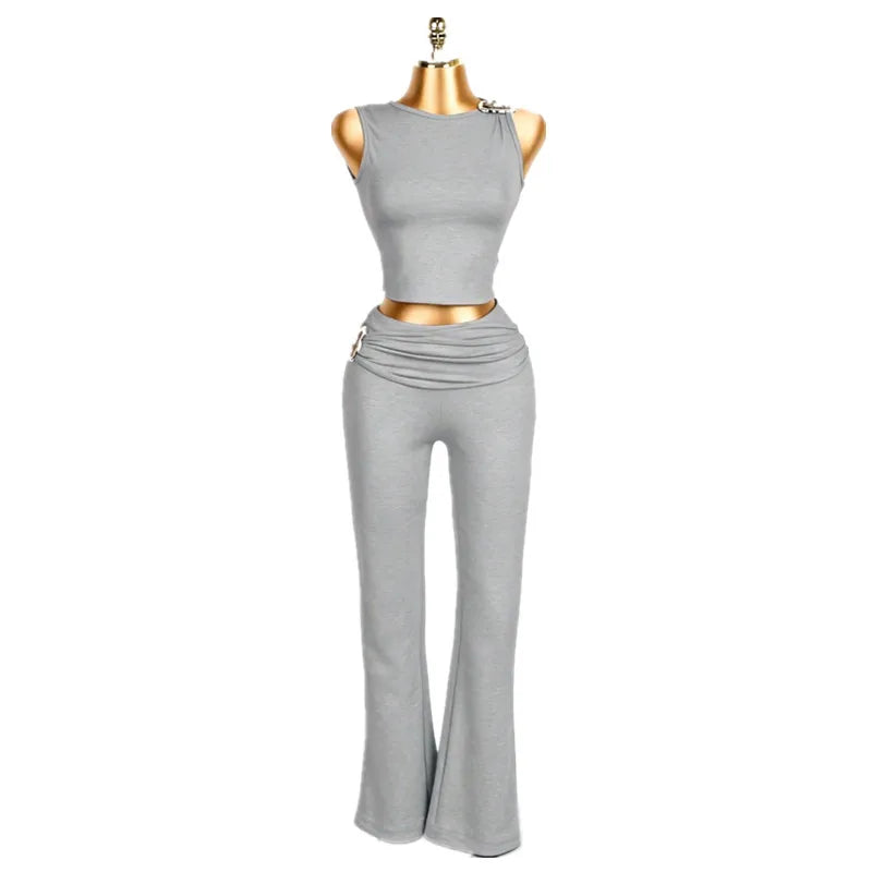 Joskaa Ruched Crop Flare Two Piece Set - two piece set image 5