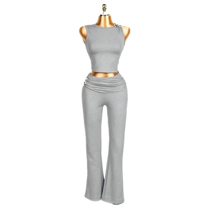 Joskaa Ruched Crop Flare Two Piece Set - two piece set image 9