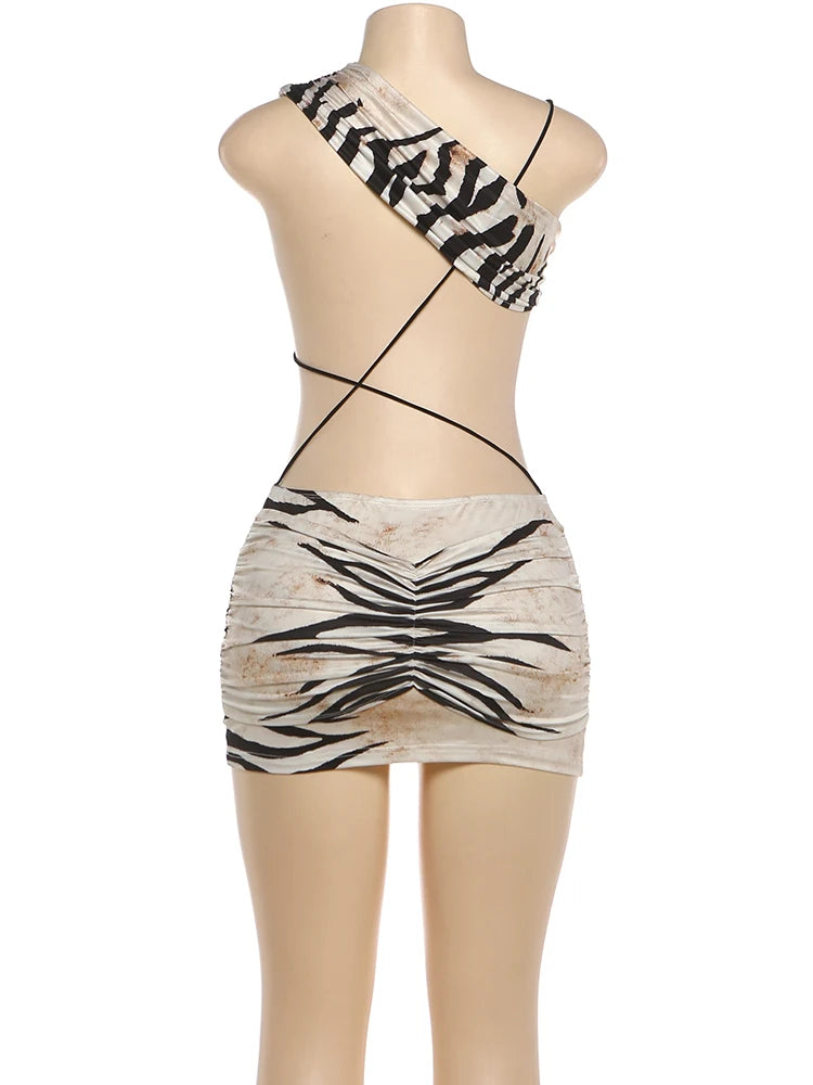 Joskaa Stripe Ruched Backless Sleeveless Mini Dress - mini dress image 4