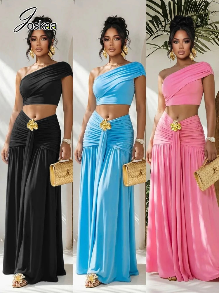 Women's Ruched One Shoulder Two Piece Set - Front View