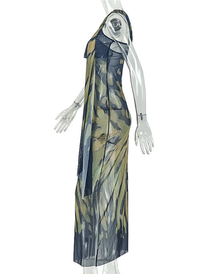 Joskaa Mesh Bodycon Maxi Dress Print See Through - maxi dress image 3