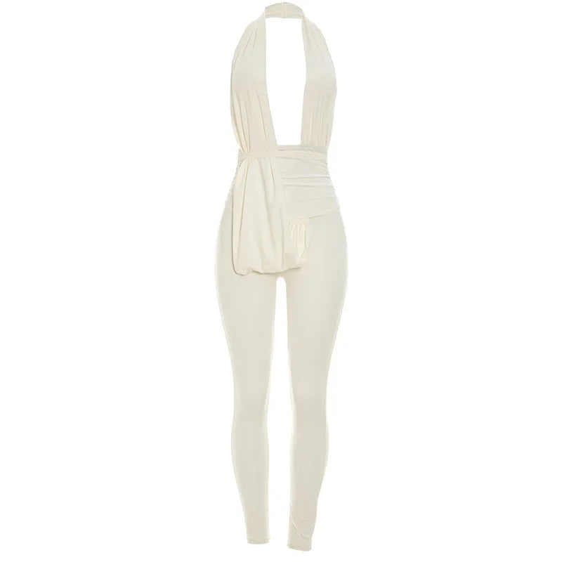 Women's Ruched Backless V-neck Halter Romper - Additional View 7
