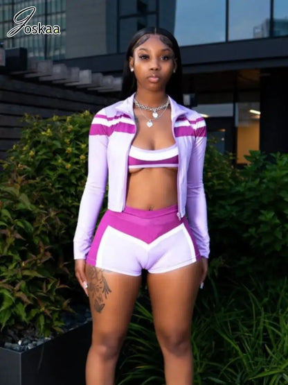Women's Long Sleeve Bodycon Two Piece Set Purple – Back View
