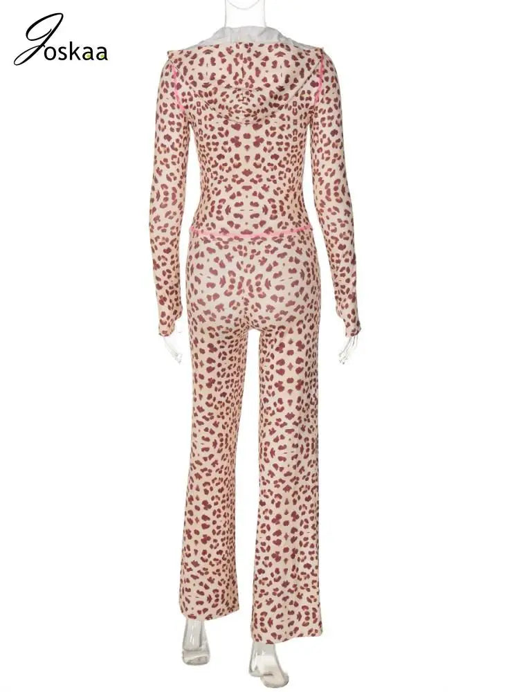 Women's Long Sleeve High Waist Two Piece Set Leopard Print – Detail View