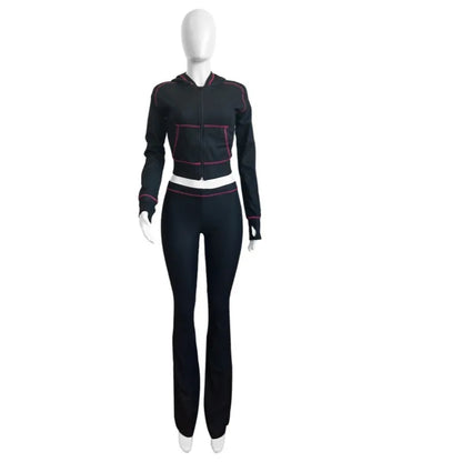 Women's Long Sleeve Flare Hooded Two Piece Set
