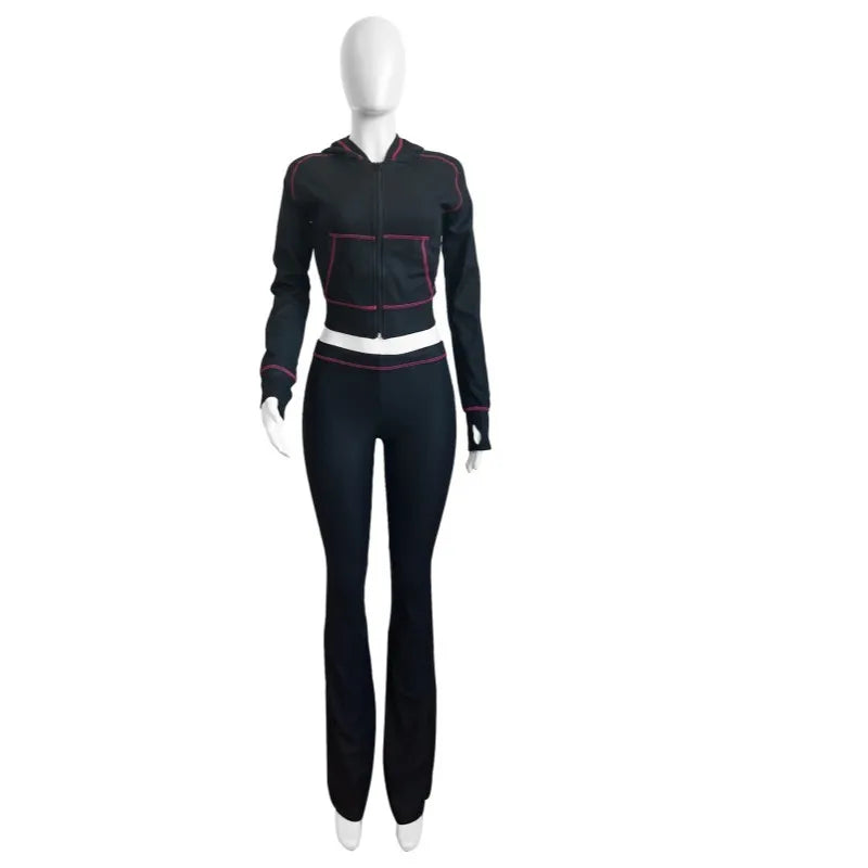 Women's Long Sleeve Flare Hooded Two Piece Set