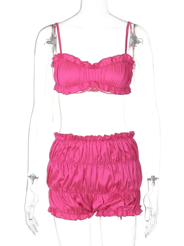 Women's Crop Pleated Two Piece Bikini Set