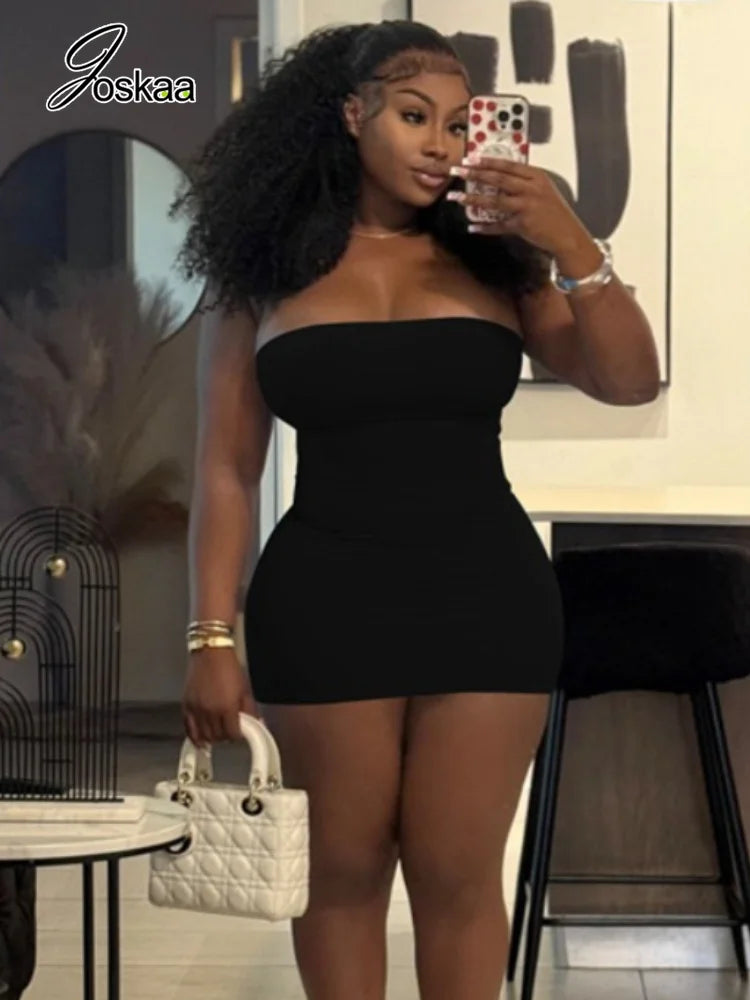 Women's Strapless Sleeveless Bodycon Mini Dress - Detail View