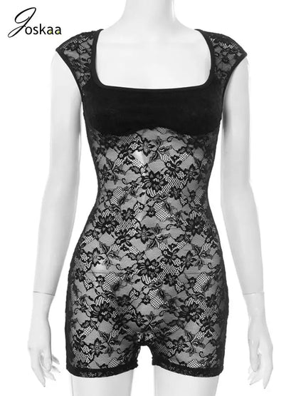 Wholesale Women's Lace Sleeveless Bodycon Romper Black – Back View