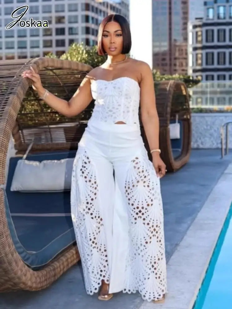 Women's Lace Strapless Flare Two Piece Set – Women's Fashion Wholesale – Front View